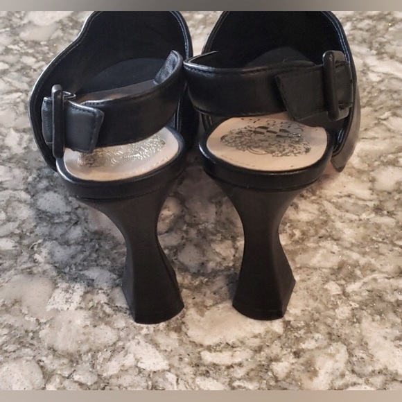 NEW Vince Camuto Releen Flare Heel Black Leather Slingback Square Toe Pumps - Picture 6 of 11